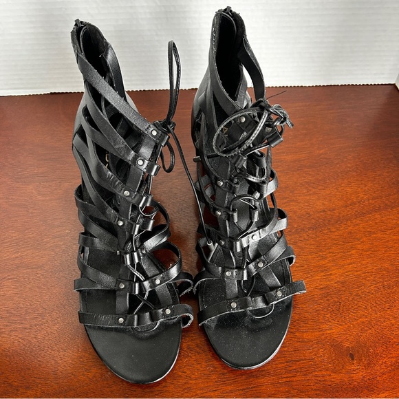 ALDO Black Leather Myssi Lace-up Block Heel Sandals - Picture 5 of 12